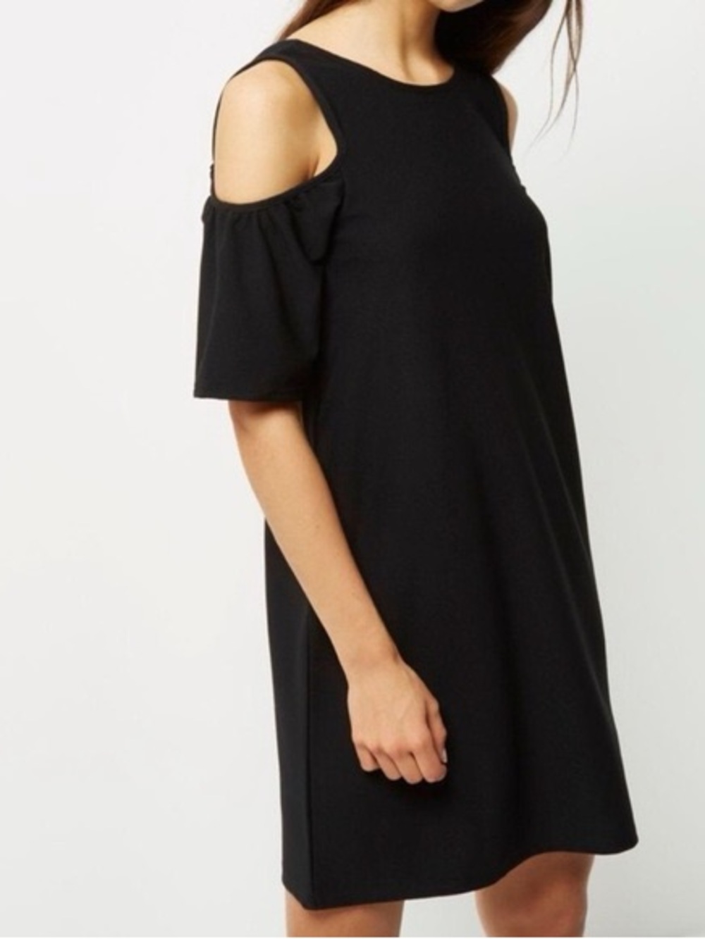 New York and Company Black Cold-Shoulder Shift Dress